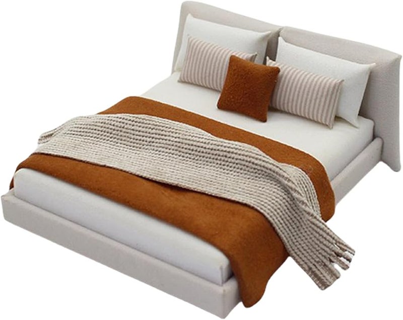 Type 1 Cream Miniature Double Bed With Beddings For 1 20 Dollhouse Decor - Image 1